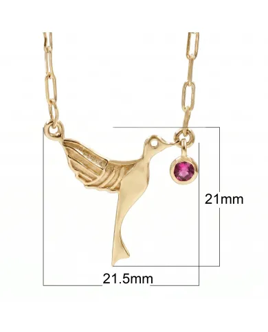 18K Gold Plated Ruby Bird Pendant Necklace - Handmade Gemstone Jewelry