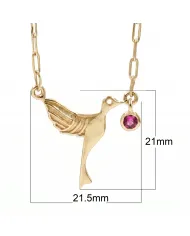 18K Gold Plated Ruby Bird Pendant Necklace - Handmade Gemstone Jewelry