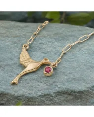 18K Gold Plated Ruby Bird Pendant Necklace - Handmade Gemstone Jewelry
