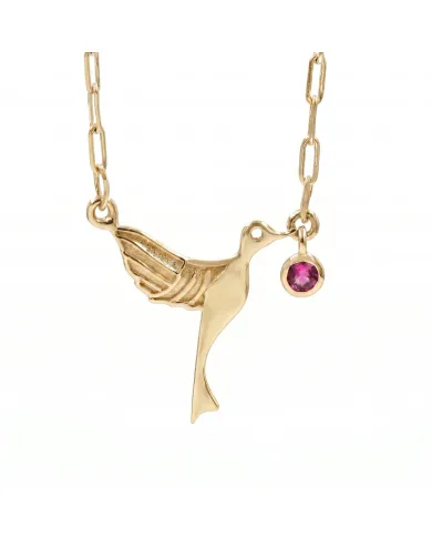 18K Gold Plated Ruby Bird Pendant Necklace - Handmade Gemstone Jewelry