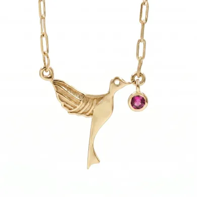 18K Gold Plated Ruby Bird Pendant Necklace - Handmade Gemstone Jewelry