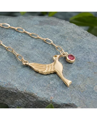 18K Gold Plated Ruby Bird Pendant Necklace - Handmade Gemstone Jewelry