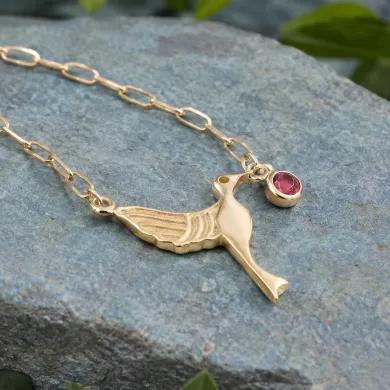 18K Gold Plated Ruby Bird Pendant Necklace - Handmade Gemstone Jewelry