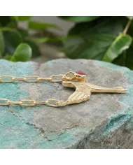 18K Gold Plated Ruby Bird Pendant Necklace - Handmade Gemstone Jewelry