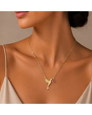 18K Gold Plated Ruby Bird Pendant Necklace - Handmade Gemstone Jewelry
