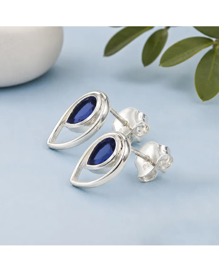 Tanzanite Pear Stud Earrings 925 Sterling Silver Handmade Jewelry