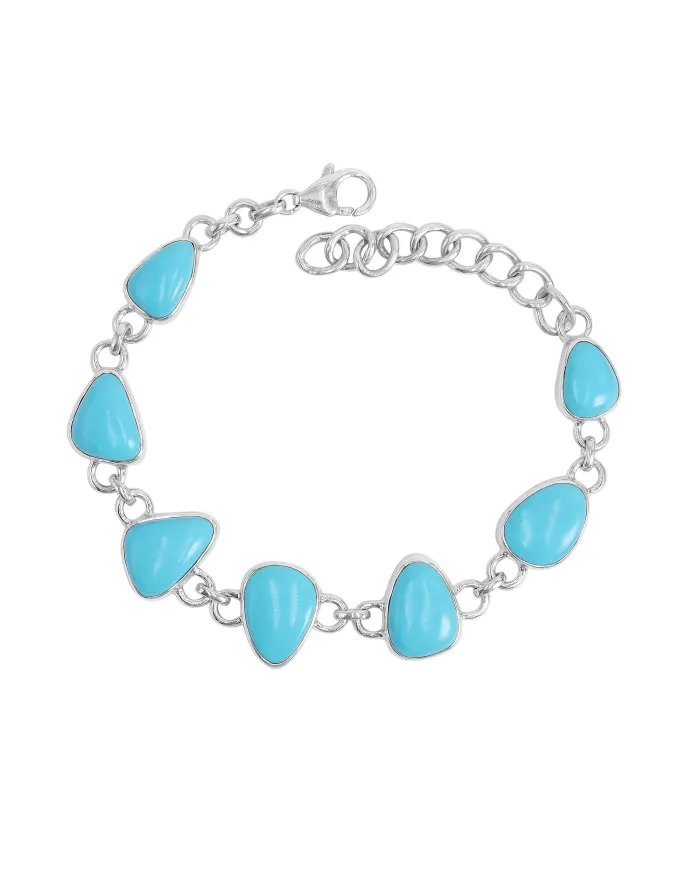 Sleeping Beauty Turquoise Bracelet - Handmade 925 Silver Link Chain Jewelry