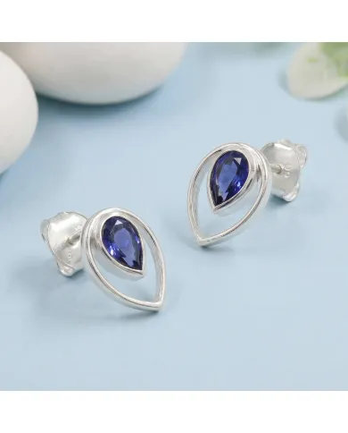 Tanzanite Pear Stud Earrings 925 Sterling Silver Handmade Jewelry