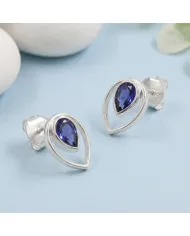 Tanzanite Pear Stud Earrings 925 Sterling Silver Handmade Jewelry