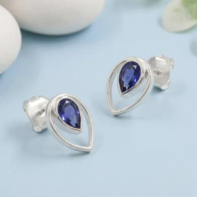 Tanzanite Pear Stud Earrings 925 Sterling Silver Handmade Jewelry