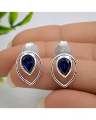 Tanzanite Pear Stud Earrings 925 Sterling Silver Handmade Jewelry