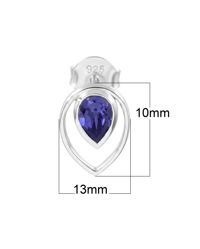 Tanzanite Pear Stud Earrings 925 Sterling Silver Handmade Jewelry
