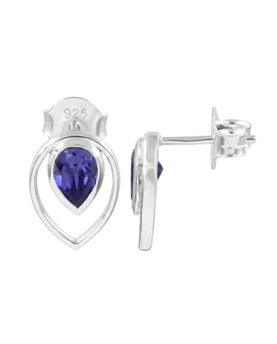 Tanzanite Pear Stud Earrings 925 Sterling Silver Handmade Jewelry