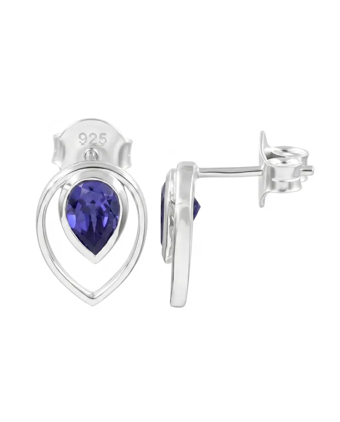 Tanzanite Pear Stud Earrings 925 Sterling Silver Handmade Jewelry
