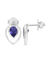 Tanzanite Pear Stud Earrings 925 Sterling Silver Handmade Jewelry