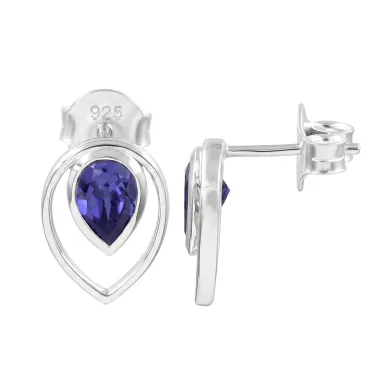 Tanzanite Pear Stud Earrings 925 Sterling Silver Handmade Jewelry