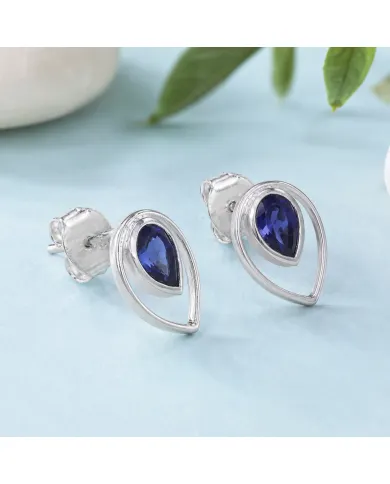 Tanzanite Pear Stud Earrings 925 Sterling Silver Handmade Jewelry