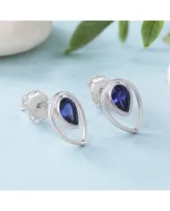Tanzanite Pear Stud Earrings 925 Sterling Silver Handmade Jewelry