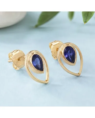 Tanzanite Pear Stud Earrings 18K Gold Plated Handmade Jewelry