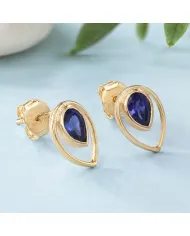 Tanzanite Pear Stud Earrings 18K Gold Plated Handmade Jewelry