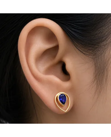 Tanzanite Pear Stud Earrings 18K Gold Plated Handmade Jewelry