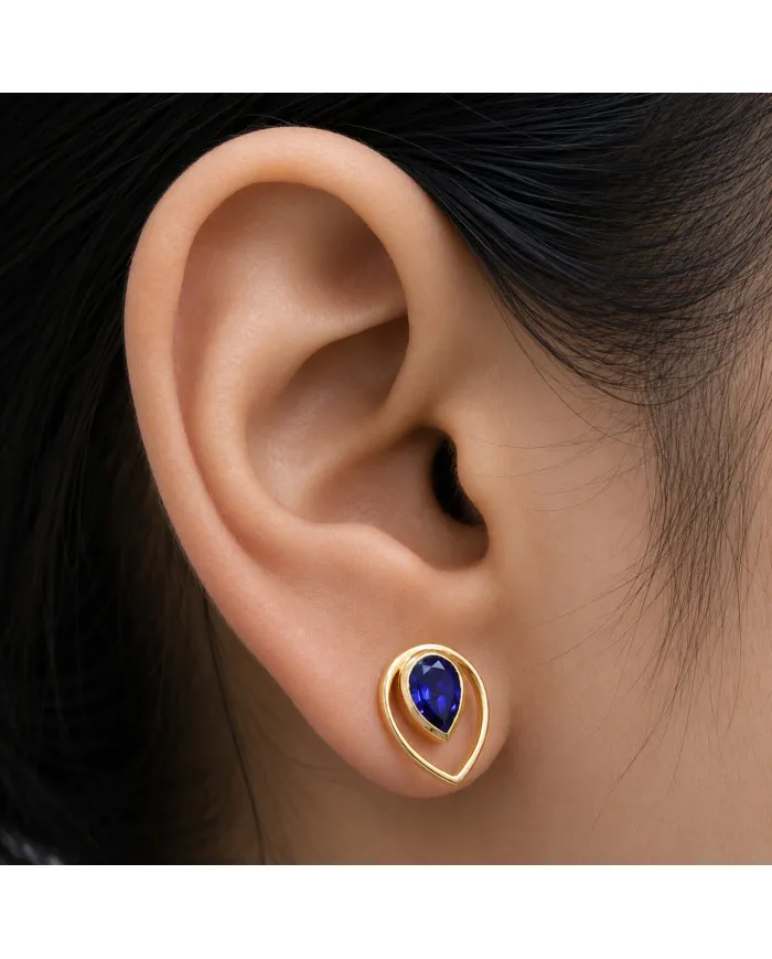 Tanzanite Pear Stud Earrings 18K Gold Plated Handmade Jewelry
