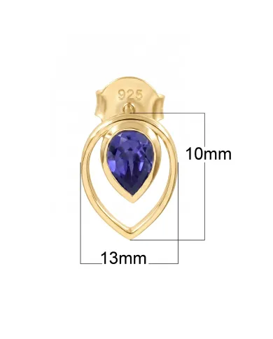 Tanzanite Pear Stud Earrings 18K Gold Plated Handmade Jewelry
