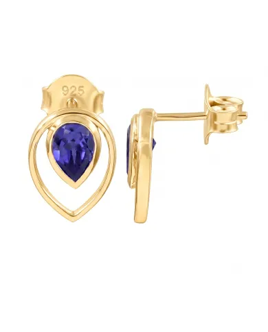 Tanzanite Pear Stud Earrings 18K Gold Plated Handmade Jewelry