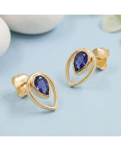 Tanzanite Pear Stud Earrings 18K Gold Plated Handmade Jewelry