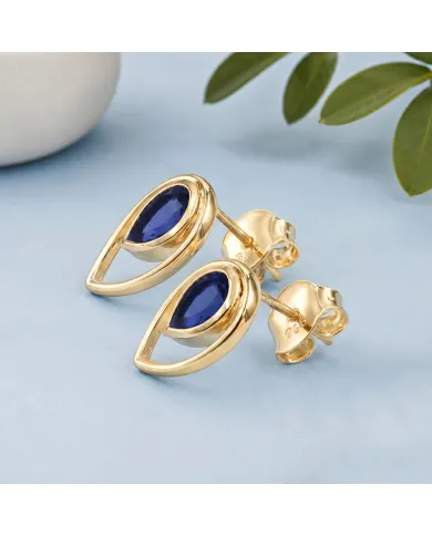 Tanzanite Pear Stud Earrings 18K Gold Plated Handmade Jewelry