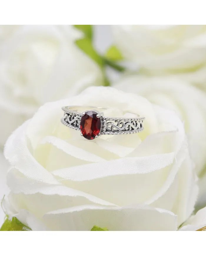 Minimalist Garnet Gemstone Ring - Handcrafted Sterling Silver Jewelry