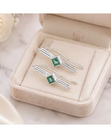 Emerald Ear Cuff Climber Earrings 925 Sterling Silver Handmade Jewelry