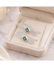 Emerald Ear Cuff Climber Earrings, 925 Sterling Silver Women's Jewelry