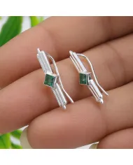 Emerald Ear Cuff Climber Earrings, 925 Sterling Silver Women's Jewelry