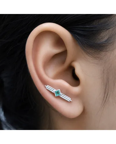 Emerald Ear Cuff Climber Earrings 925 Sterling Silver Handmade Jewelry