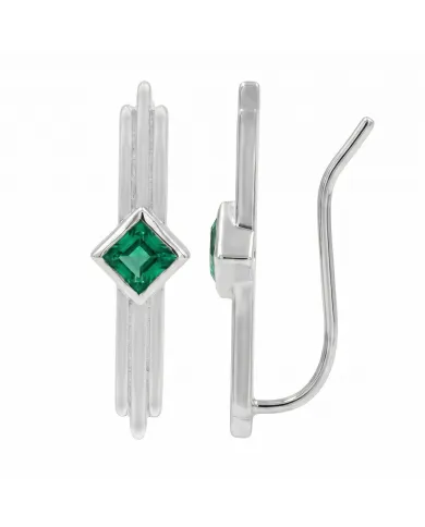 Emerald Ear Cuff Climber Earrings 925 Sterling Silver Handmade Jewelry