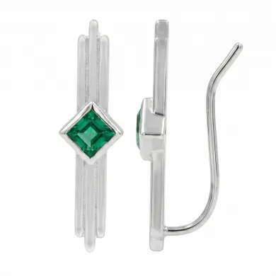 Emerald Ear Cuff Climber Earrings 925 Sterling Silver Handmade Jewelry