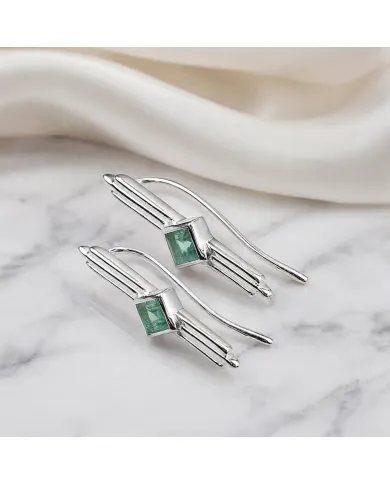 Emerald Ear Cuff Climber Earrings 925 Sterling Silver Handmade Jewelry