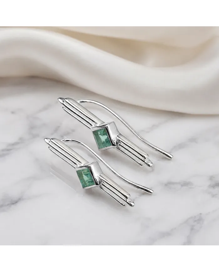 Emerald Ear Cuff Climber Earrings, 925 Sterling Silver Women's Jewelry