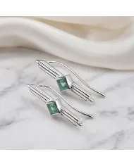 Emerald Ear Cuff Climber Earrings, 925 Sterling Silver Women's Jewelry