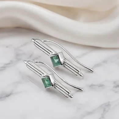 Emerald Ear Cuff Climber Earrings 925 Sterling Silver Handmade Jewelry