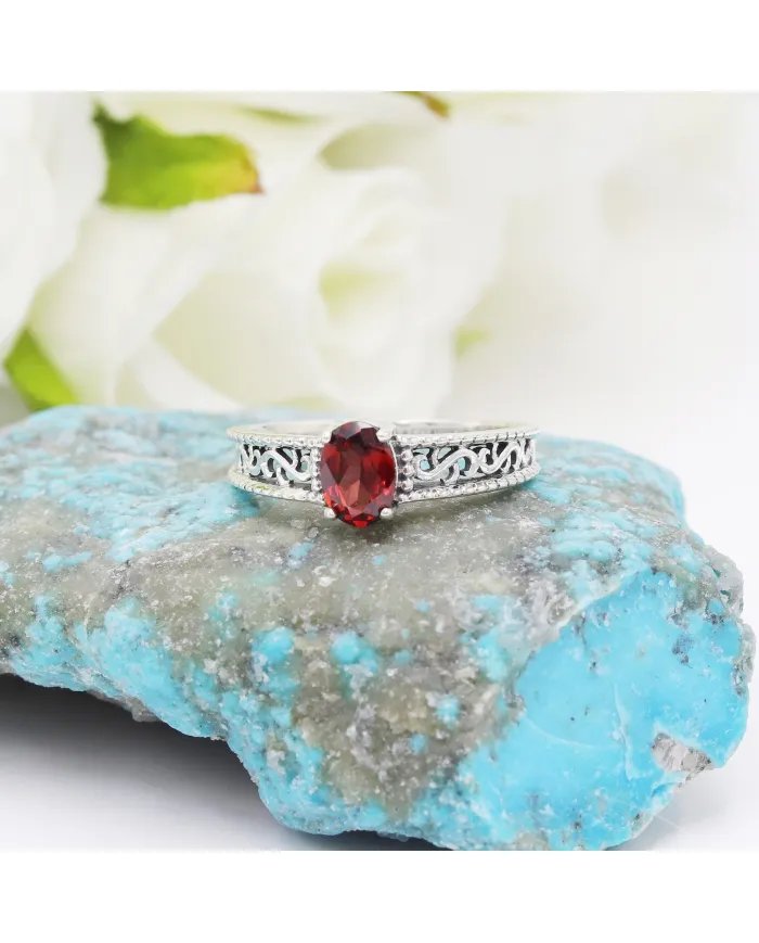 Minimalist Garnet Gemstone Ring - Handcrafted Sterling Silver Jewelry