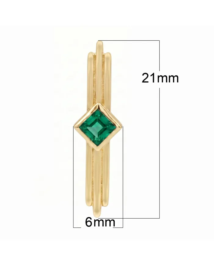 18K Gold Plated Emerald Ear Cuff Climber Earrings