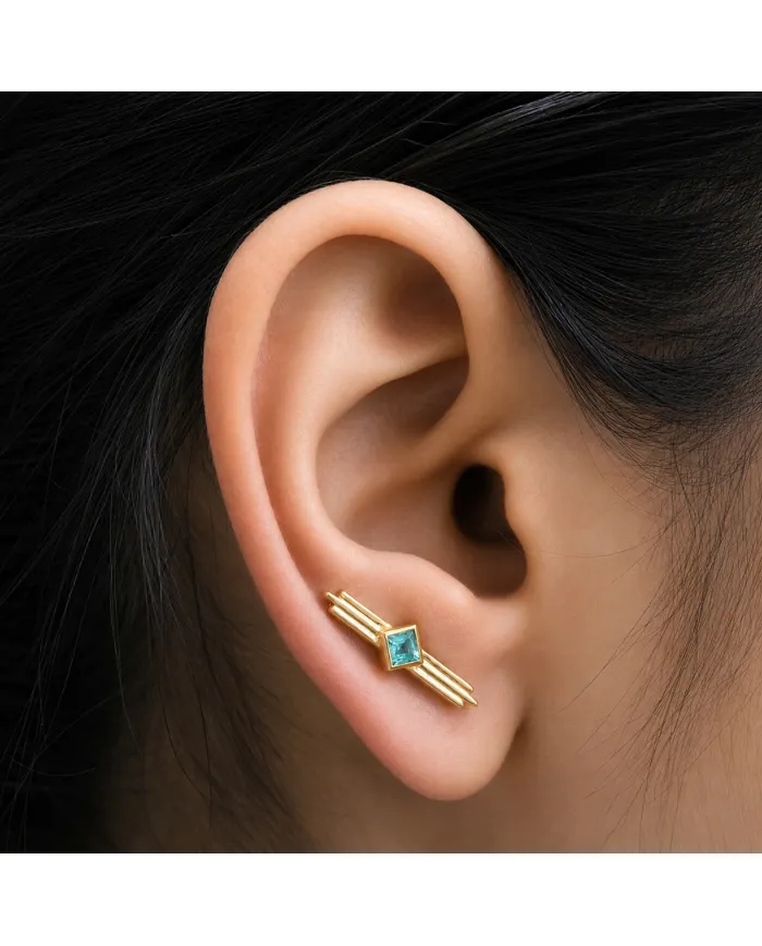 18K Gold Plated Emerald Ear Cuff Climber Earrings
