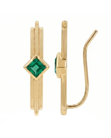 18K Gold Plated Emerald Ear Cuff Climber Earrings