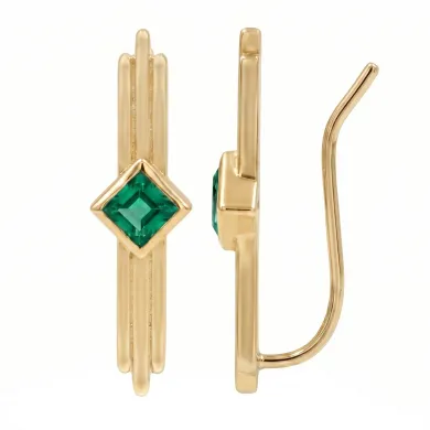 18K Gold Plated Emerald Ear Cuff Climber Earrings