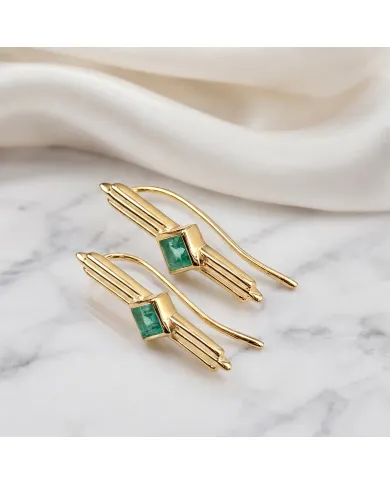 18K Gold Plated Emerald Ear Cuff Climber Earrings