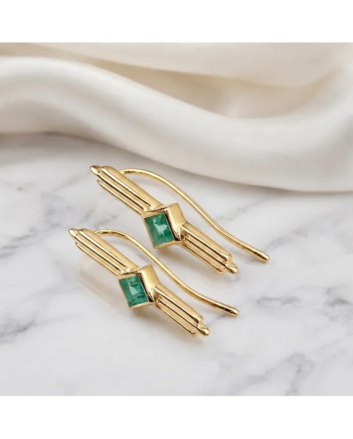18K Gold Plated Emerald Ear Cuff Climber Earrings