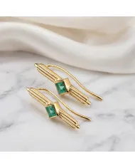 18K Gold Plated Emerald Ear Cuff Climber Earrings