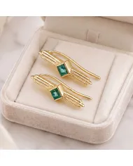 18K Gold Plated Emerald Ear Cuff Climber Earrings